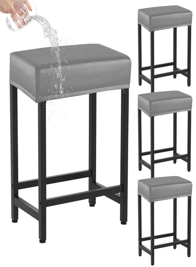 Levoberg Bar Stool Cover Rectangle Waterproof PU Counter Height Barstool Slipcovers Rectangular Vanity Stool Cover Kitchen Counter Saddle Seat Cover for Wooden Metal Bench Set of 4 Dark Gray - Image 1